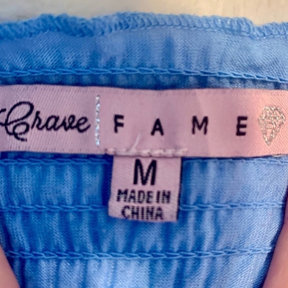 Crave Fame Crop Top Medium Pale Blue Short Sleeves Smocked Scalloped Hem - Picture 8 of 13